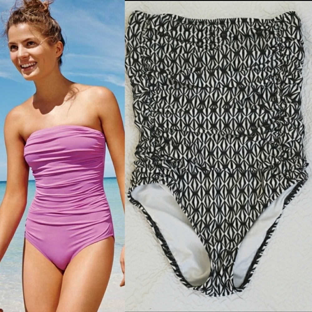 Shoshanna Swimwear black & white geometric design full swimsuit Size M/L B cup.